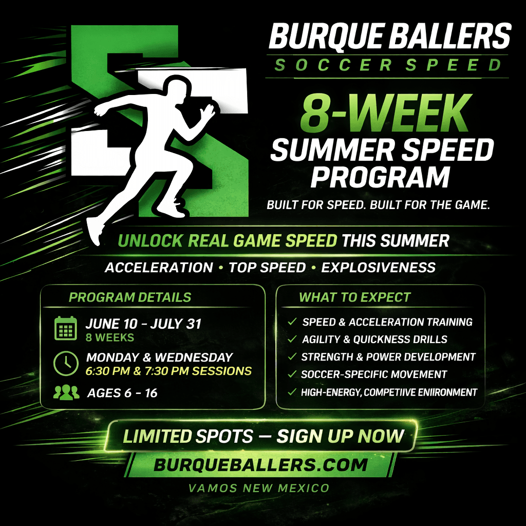 Burque Ballers Soccer Speed summer program flyer